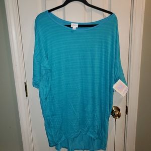 LuLaRoe Large Irma Auqa Blue Purple Strips Large